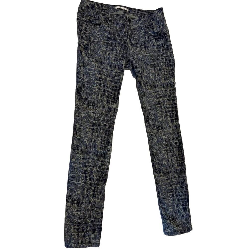 Cabi 604 Skinny Jeans Grey Olive Green Abstract Print Stretch Pants Womens 4